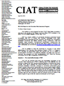 Coalition To Insure Against Terrorism (CIAT) Submits Comments to Treasury on Effectiveness of Terrorism Risk Insurance Act(TRIP)