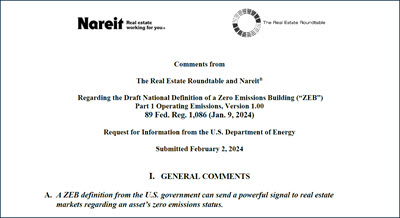 Comments from
The Real Estate Roundtable and Nareit®
Regarding the Draft National Definition of a Zero Emissions Building (“ZEB”)
