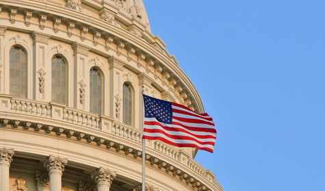 Capitol with flag close