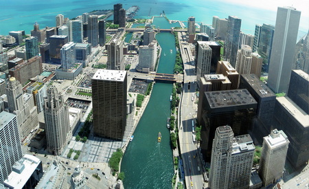 Chicago downtown with river view