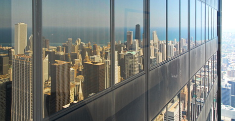 Chicago building glass reflection