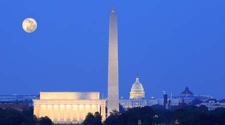 DC night iconic buildings moon