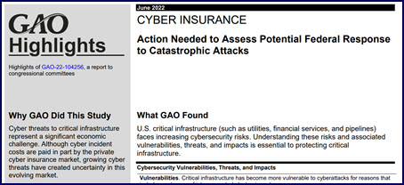 GAO Recommends Government Assessment of Federal Backstop for Catastrophic Cyberattacks