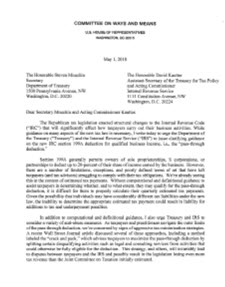 Top Democrat on House Ways & Means Committee Requests Treasury Guidance on New Pass-Through Deduction
