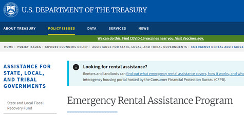 Treasury Department webpage for Emergency Rental Assistance